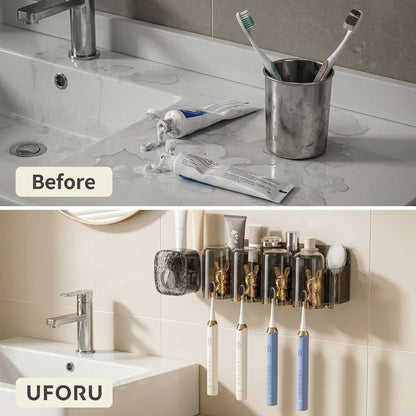 HIENIXA Toothbrush Holders for Bathrooms Wall Mounted Toothbrush Holder with 4 Large Storage Slot Tooth Brush Holder 4-Cup