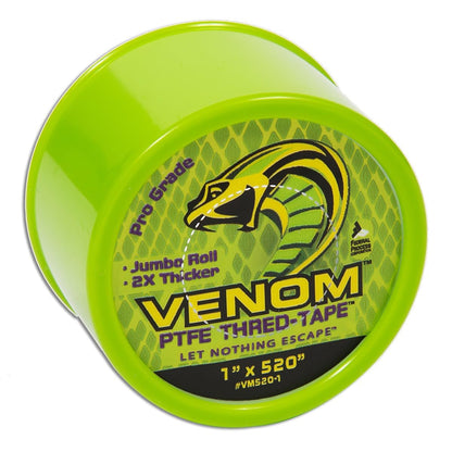 Venom Pro-Grade PTFE Thread Tape, 1/2" x 520" Roll – Professional-Grade, 99.9% Pure, 2X Thicker, No Dyes, UL-Approved for Plumbing, Potable Water, Food Grade, and Oxygen Systems