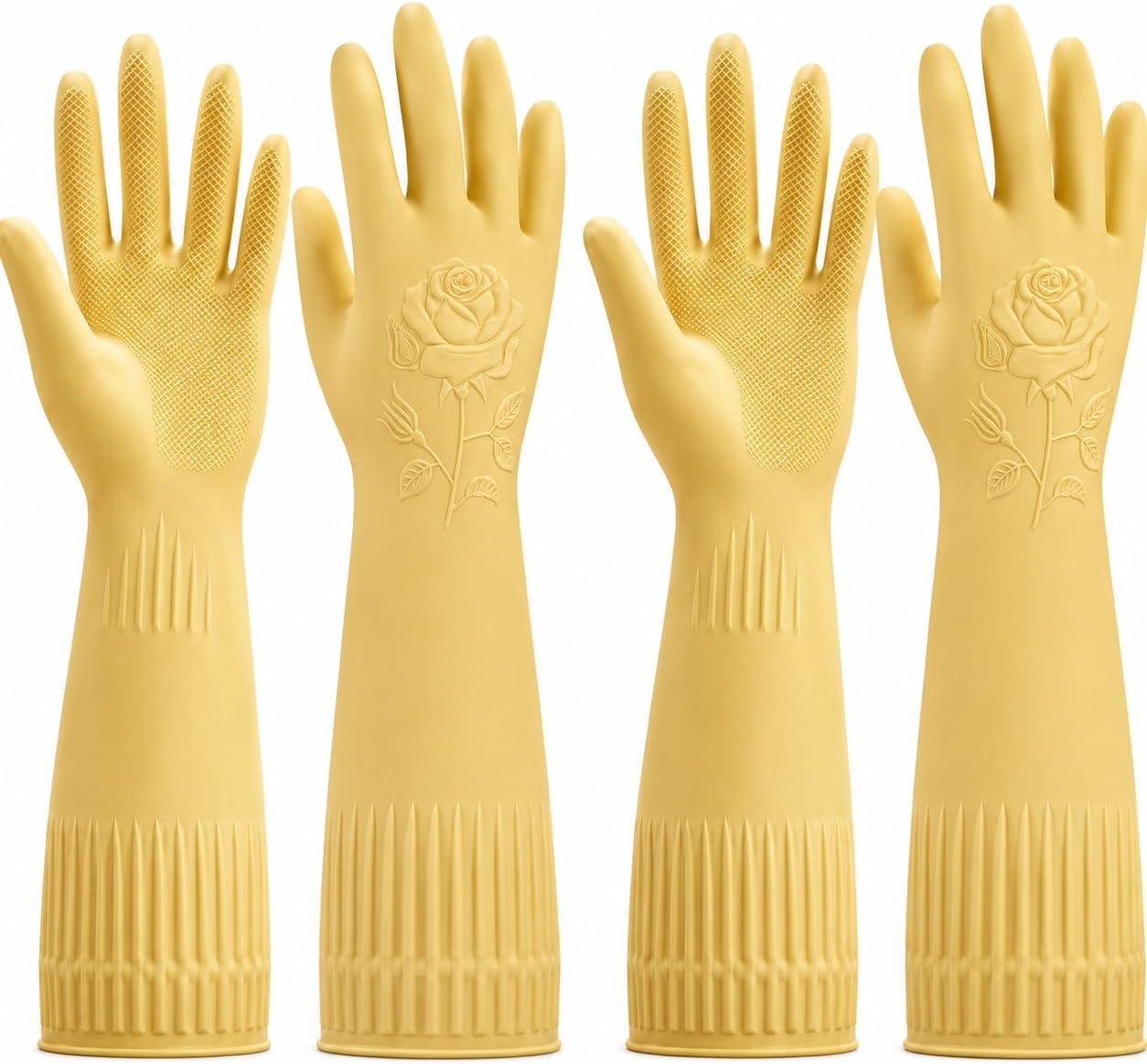 Disfore Rubber-Gloves Dishwashing Gloves for Cleaning-Kitchen - 2 Pairs Long Household Cleaning Gloves for Washing Dishes