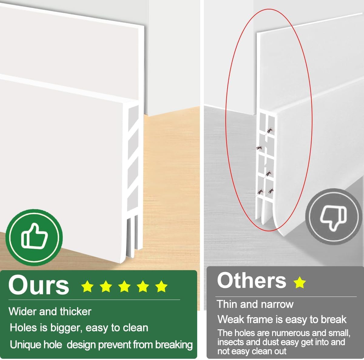 Suptikes 2 Pack Door Draft Stopper，Door Sweep for Exterior & Interior Doors,Door Bottom Seal Dust and Noise Insulation Weather Stripping Draft Guard Insulator, 2" W x 39" L, Black