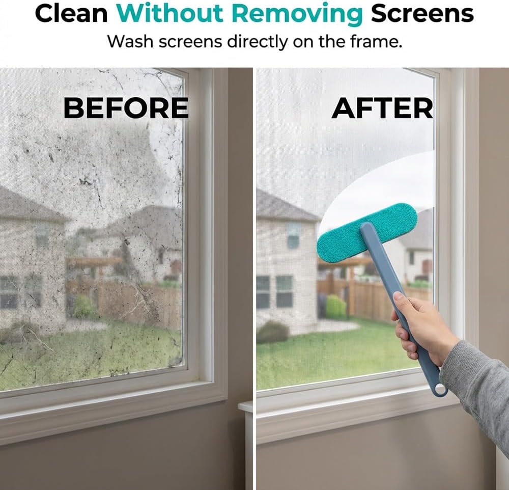 Window Screen Cleaning Brush, Mesh Screen Cleaner, Detachable Window Screen Cleaning Brush Washing Tool, Windows Screen Cleaner Tool with Wet and Dry Dual-Use, for Clothes,Pet Hair Extra Sticky (1PC)