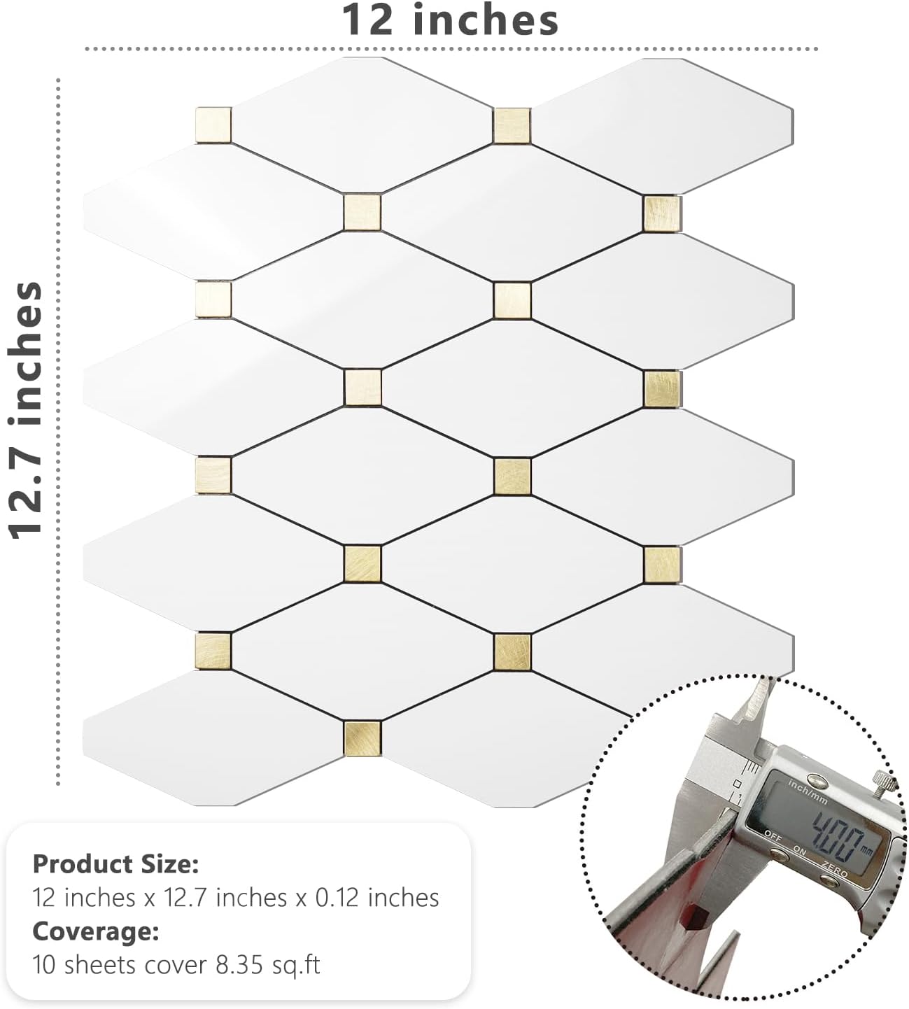 STICKGOO 10 Sheets Peel and Stick Backsplash, Polished Dolomite PVC Mixed Metal Gold Kitchen Backsplash, Stick on Backsplash Wall Tiles for Kitchen, Bathroom, RV