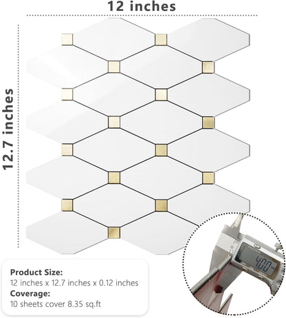 STICKGOO 10 Sheets Peel and Stick Backsplash, Polished Dolomite PVC Mixed Metal Gold Kitchen Backsplash, Stick on Backsplash Wall Tiles for Kitchen, Bathroom, RV