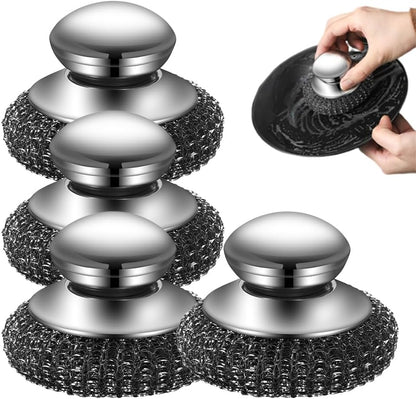 Steel Wool Scrubber with Handle, Upgrade Heavy Duty Stainless Steel Dish Scrubber for Cleaning Dishes, Iron Pots, Stoves, Kitchen Sink (1 pcs)