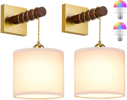 Rechargeable Battery Operated Wall Sconce Set of Two, 8000mAh Wireless Wall Sconces with RGB 15 Colors & Remote Control, Dimmable Wall Lamps for Living Room Bedroom, Gold