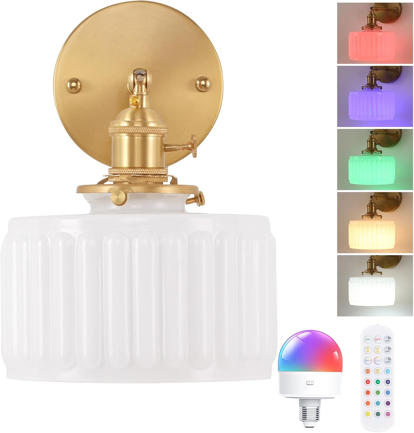Shenmoyl Vintage Battery Operated Wall Sconce with Clear Striped Glass Lampshade 5000 mAh Rechargeable Battery Powered Wall Light with Remote Control for Bedside Bedroom Doorway, Set of 2