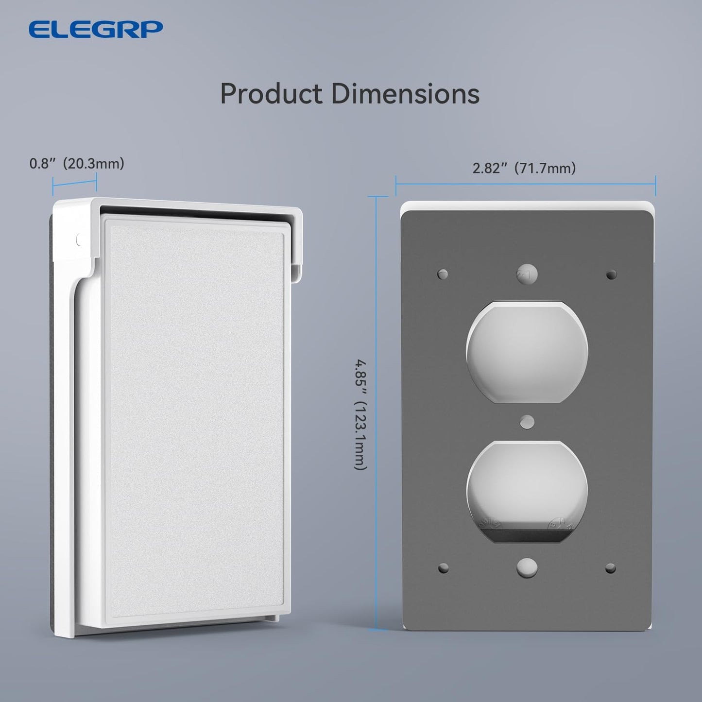 ELEGRP Horizontal Outdoor Cover for Duplex Receptacles, 2-Hole Weatherproof Wall Plate, Outdoor Electrical Outlet Cover, Standard Size 1-Gang 4.55” x 3.02”, Thermoplastic, 1 Pack, Grey