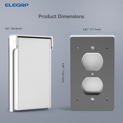 ELEGRP Horizontal Outdoor Cover for Duplex Receptacles, 2-Hole Weatherproof Wall Plate, Outdoor Electrical Outlet Cover, Standard Size 1-Gang 4.55” x 3.02”, Thermoplastic, 1 Pack, Grey