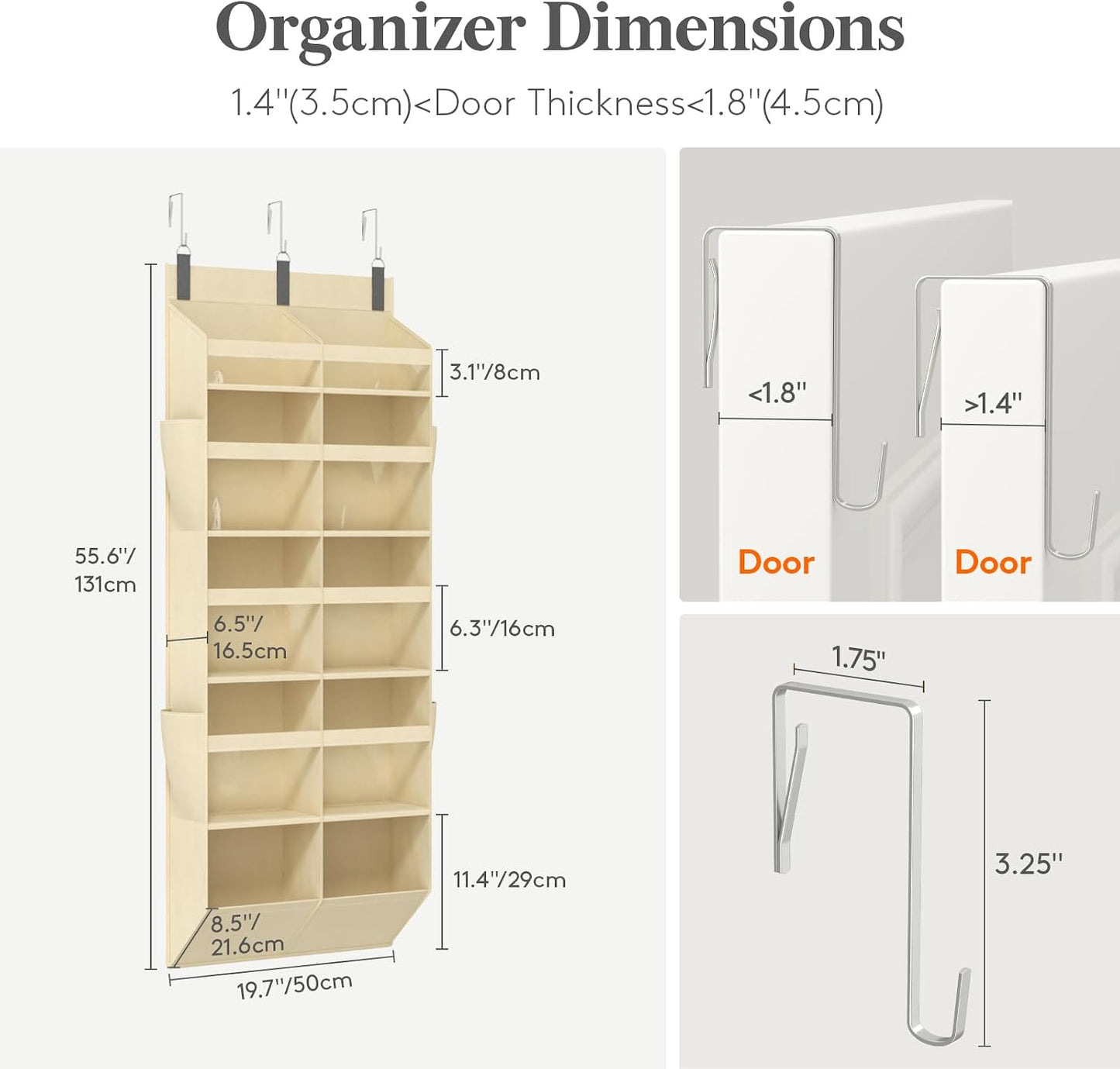 Lifewit 1 Pack Over the Door Organizer, 5 Section Clear Window Hanging Storage with 4 Side Pockets, Sturdy Anti Tilt 40 lbs Load Behind Door for Closet, Bedroom, Bathroom, Nursery, Dorm, Dark Gray