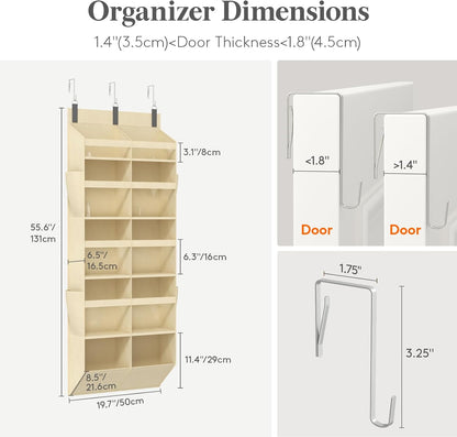 Lifewit 1 Pack Over the Door Organizer, 5 Section Clear Window Hanging Storage with 4 Side Pockets, Sturdy Anti Tilt 40 lbs Load Behind Door for Closet, Bedroom, Bathroom, Nursery, Dorm, Dark Gray