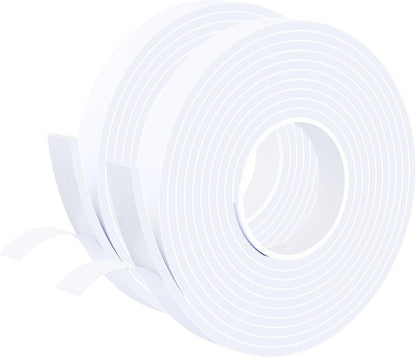 Foam Weather Stripping Door Seal,1 Inch W x 1/17 Inch T x 33 Feet White Window Sealing Tape，Single-Sided Self-Adhesive Insulation Sealing Strip