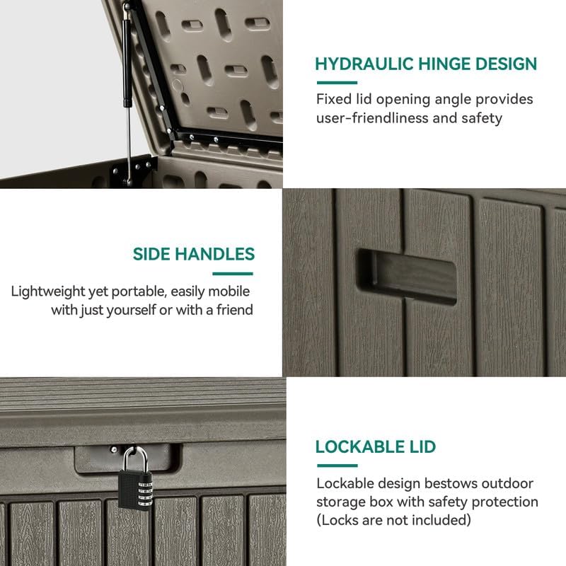 YITAHOME 100 Gallon Large Outdoor Deck Box | Waterproof Resin Storage Box, Lockable Indoor Outdoor Storage Container for Patio Furniture Cushions, Pool Accessories