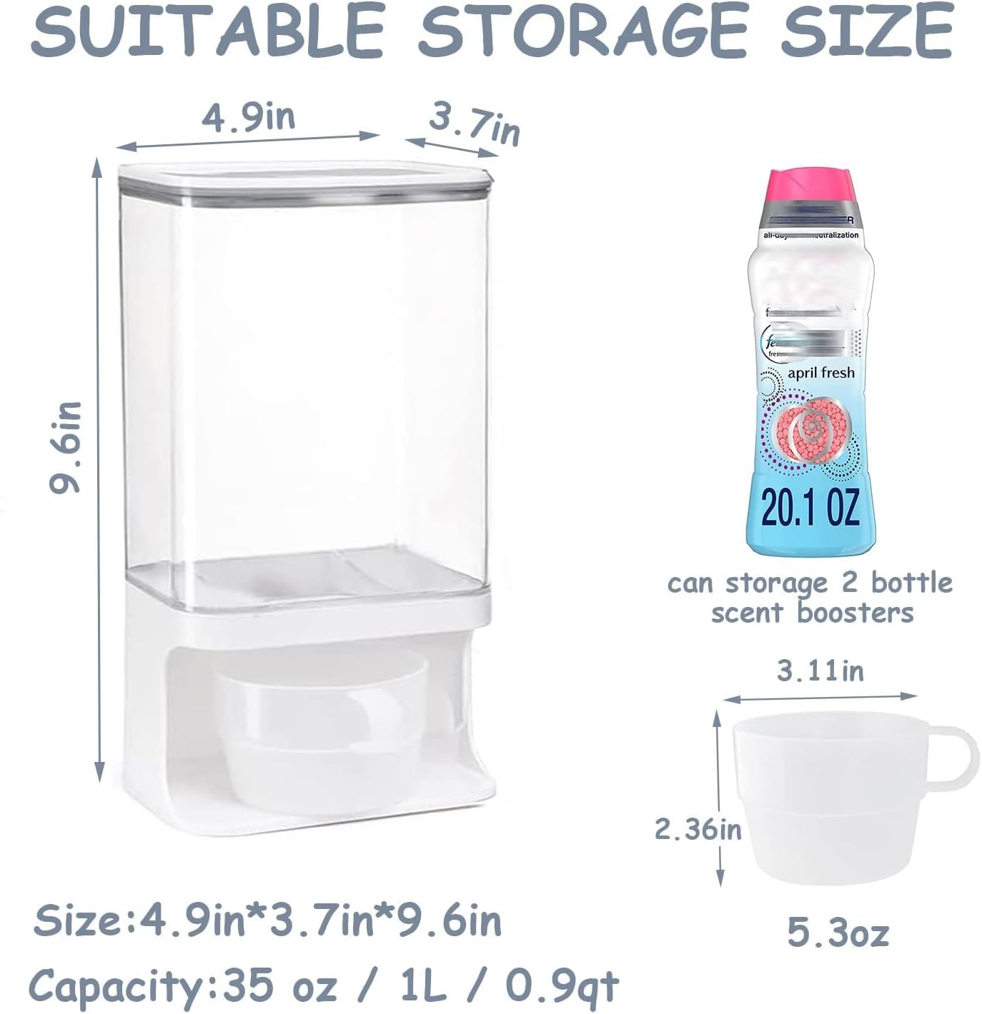 105 Oz Laundry Detergent Dispenser with Nail - Wall Mounted Scent Booster Beads Container, Softener Beads Storage, Rice Dispenser, Dry Food/Solid Grain Organizer