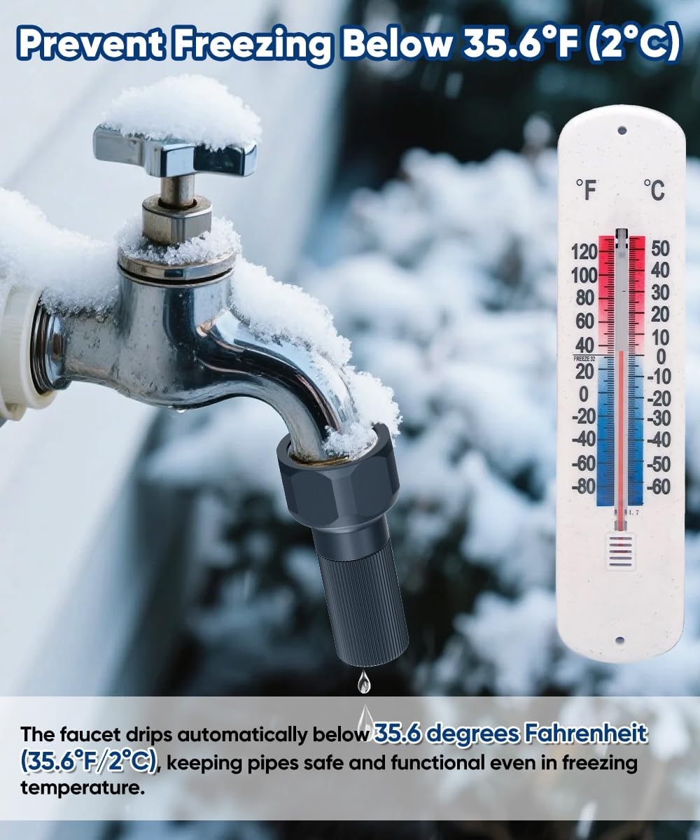 3/4-Inch Thread Faucet Freeze Protection Valve, Freeze Proof Faucet Cover for Outdoors, Winter Frost Proof Auto Temperature Control for Garden, Lawn & Yard Spigot, Grey, 2pcs
