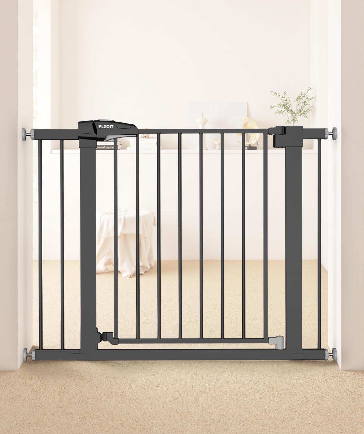 29.5-40.5" Baby Gate for Stairs, Dog Gate for Doorways, Walk Thru Auto Close Metal Baby Safety Gate for The House, Stairs and Doorways, Child Gate Pressure Mounted, Pet Gate for Dog Indoor - Black