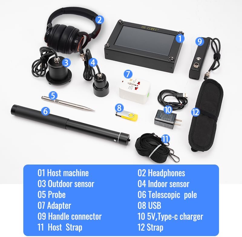 Al Water Leak Detector, Indoor Wall/Ground Under Slab Pipe Leak - TYM-3A | 2 Sensors, 0.5m/1.64ft, 100Hz-8000Hz, 15 Hours
