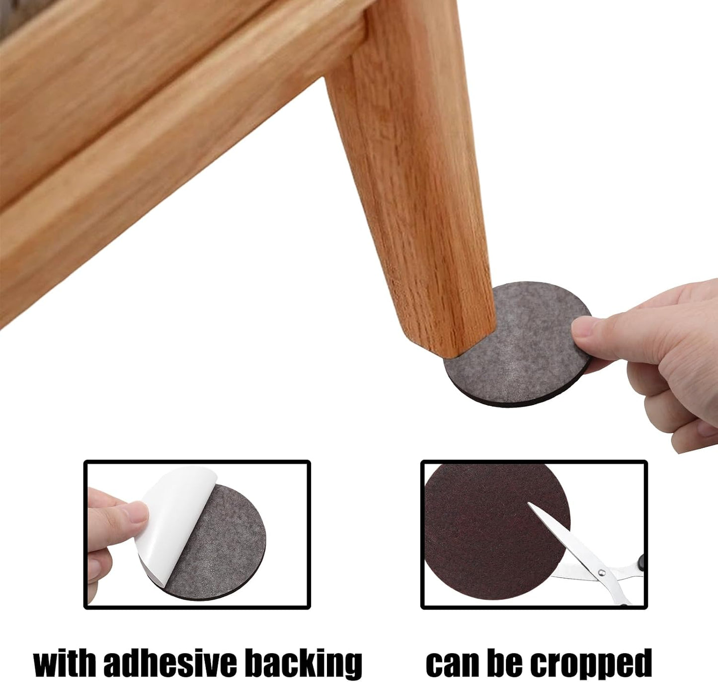 Furnigear 1.5x1.5 Inch Square Felt Furniture Pads, 18Pcs Self-Adhesive Floor Protectors for Chair Legs, Hardwood Floors - Cuttable, Anti-Scratch, Brown