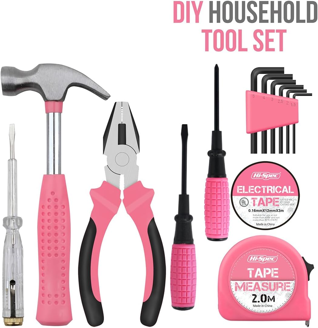24-Piece Pink Household DIY Tool Kit for Women – Compact Mini Tool Box Set with Essential Starter Tools for Home Projects