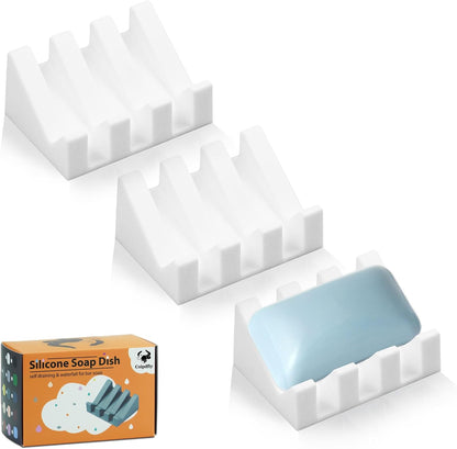 Self Draining Soap Dish Holder,Silicone Soap Dish,for Bathroom,Kitchen, Sponges，Can Extend Soap Life，Keep Soap Bars Dry and Easy Cleaning (White,1-Pack) - Colors B