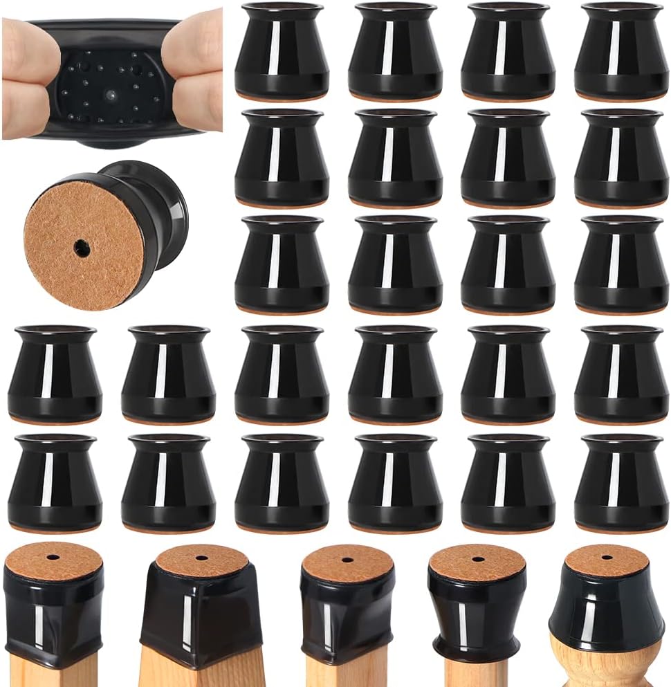 VIUME 24 Pcs Chair Leg Floor Protectors for Hardwood Floors Silicone Covers Felt Pads Furniture Leg Caps Anti-Scratch Reduce Noise Fit (1-5/16" to 2")