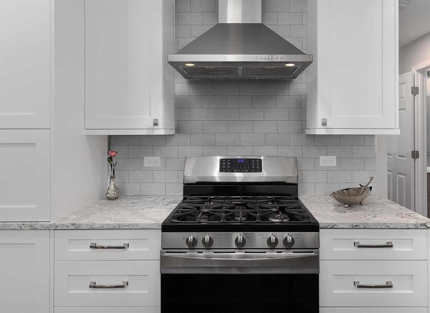 StyloVue 100 Pieces Peel and Stick Backsplash for Kitchen, 3" x 6" PVC Subway Tile, Glossy White with Dark Gray Grout, Self Adhesive Stick on Wall Tiles for Kitchen, Bathroom, Fireplace, RV
