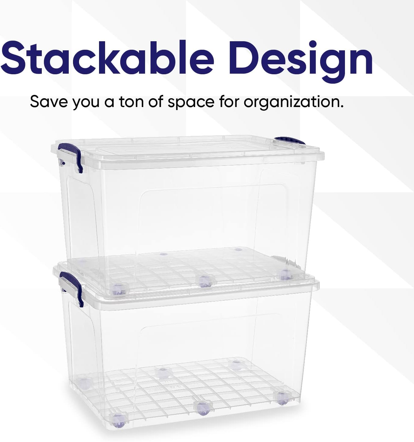 Superio Under Bed Storage Containers with Wheels (2 Pack), Flat Clear Storage Bin Stackable Large Storage Latch Box with Lids Store Cloths, Bedding, Linen, For Under The Bed, Garage, Home