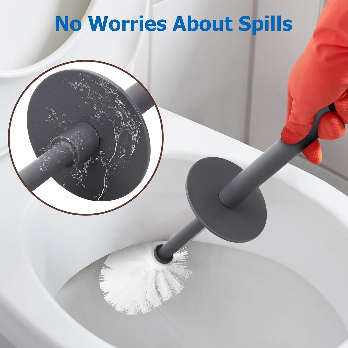 Topsky 2 Pack Compact Toilet Brush & Holder Set, Plastic Round Barrel Loo Brush with 2 Replacement Toilet Brush Head, Durable for Bathroom Toilet, Gray