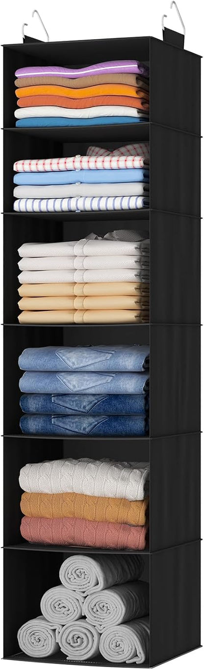 Lifewit 5 Tier Hanging Closet Organizer and Storage for Shelves, Foldable Clothes Shelf with 2 Sturdy Hooks, Sweater/Coat/Shoes Clothing Organization for Wardrobe, Dorm, Bedroom, Gray