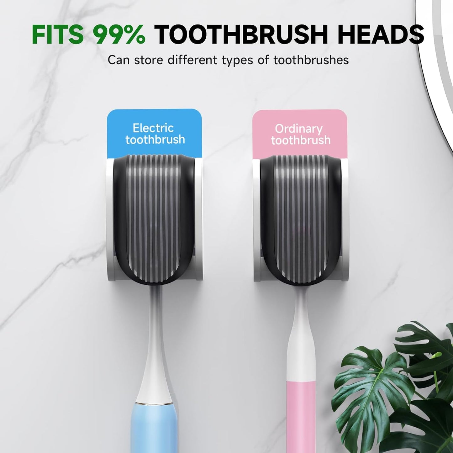 2 Pcs Toothbrush Holders Wall Mounted, Single Slot Design, Shower Self Adhesive Wall Mounted Toothbrush Holder with Cover, Waterproof and Dustproof, Suitable for Bathroom, Family, Travel (Transparent)