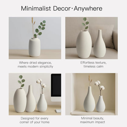 BEAHOT Ceramic Vases Set of 3 – 6.7-inch Handmade Blue & White Pottery Trio with Speckled Glaze – Decorative Flower Vases Home Decor for Table Mantel Entryway Shelf Living Room Kitchen Bathroom