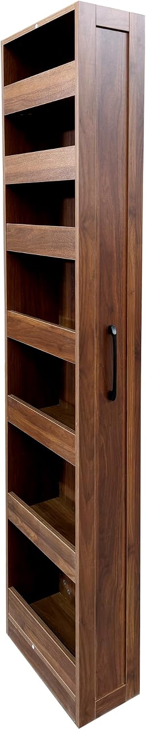 71" Tall Narrow Pantry Cabinet on Wheels, 7 Tier Slim Pull Out Pantry Cabinet 7.87"W Rolling Spice Rack Next to Fridge, Rolling Kitchen Storage Shelf with Handle for Narrow Small Space (Walnut)