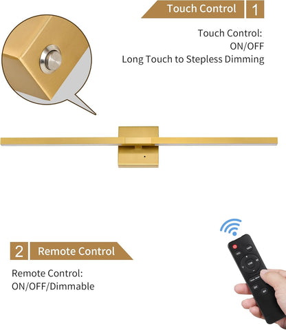 8000mAh Battery Operated Wall Sconce with Remote Control, 3000K-6000K Dimmable Black Wireless Rechargeable Wall Sconces Set of Two with Timer Function for Living Room, Bedroom, Stairwell, TV 24 Inch