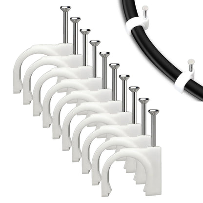 350Pcs White Cable Clips with Steel Nails, Multi Sizes 4-10mm, Wall Mount Wire Holders for Home Office Cable Management