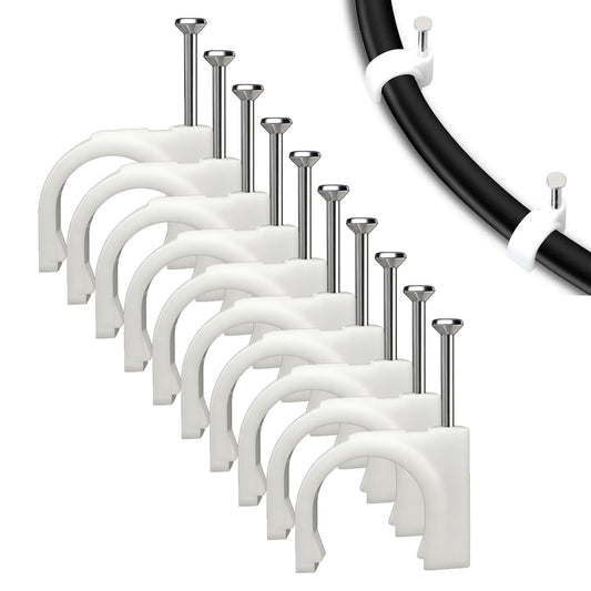 350Pcs White Cable Clips with Steel Nails, Multi Sizes 4-10mm, Wall Mount Wire Holders for Home Office Cable Management