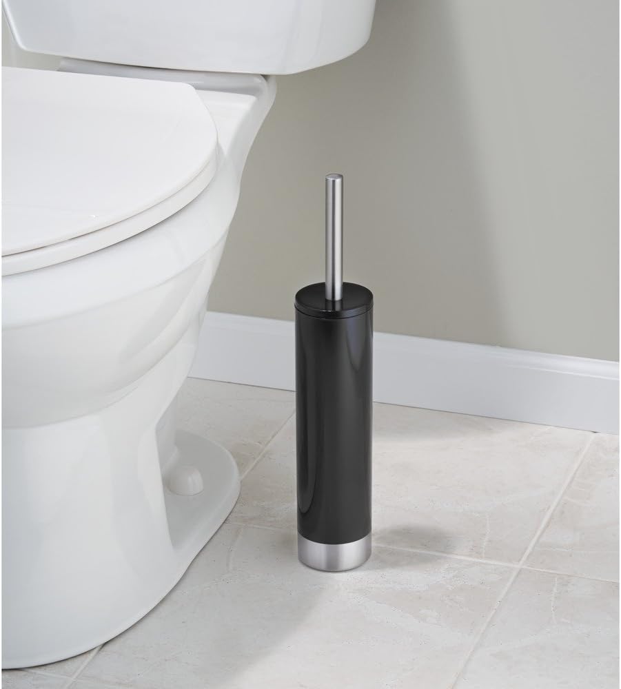 iDesign Slim Toilet Bowl Brush and Holder for Bathroom Storage - White/Brushed Stainless Steel, 1 x Toilet Brush | Bathroom Storage