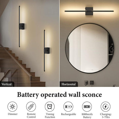 SAIMAND Wall Sconces Set of 2 Battery Operated, Wireless USB Rechargeable Wall Lights with Remote Control, 360° Rotation, 8000mAh LED Dimmable Picture Lamp for Living Room,Bedroom,Hallway (30in Black)