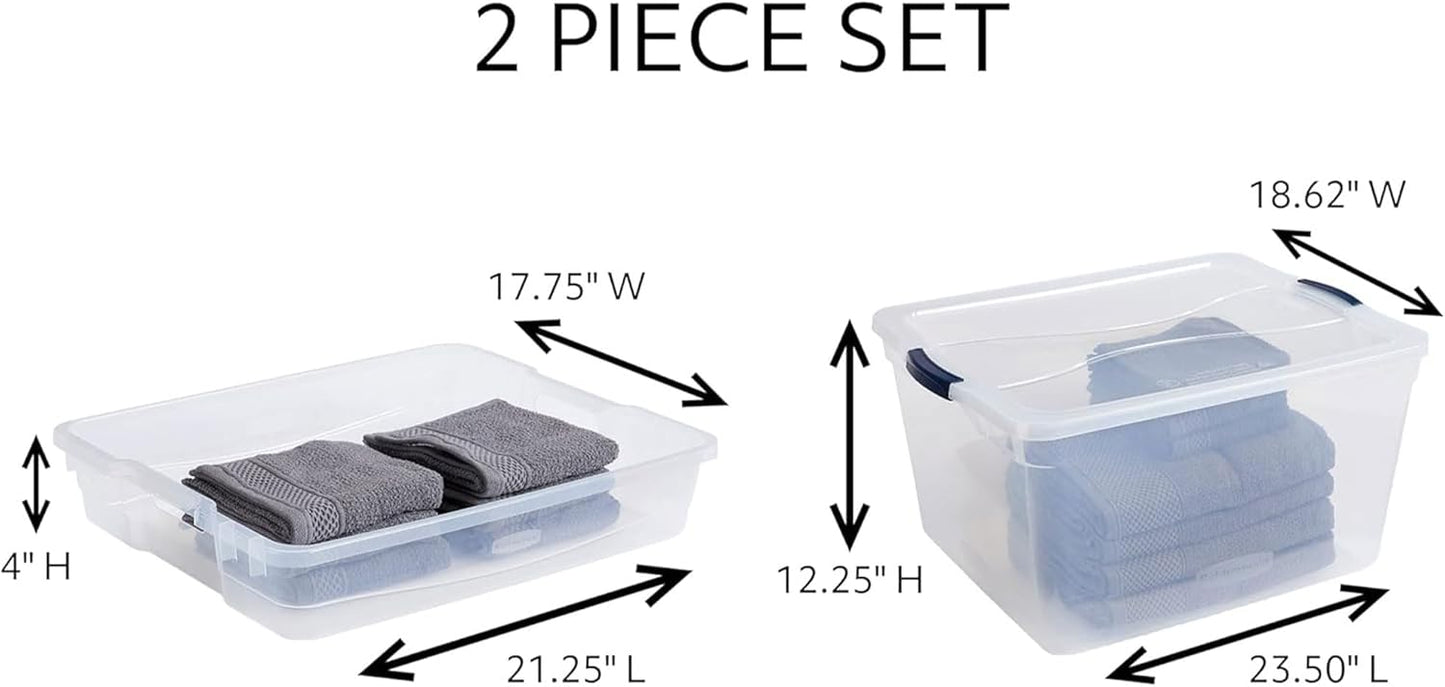 Rubbermaid Cleverstore 42 Quart Stackable Plastic Storage Bin with Lids for Garage, Closet, and Classroom, Clear, 4 Pack