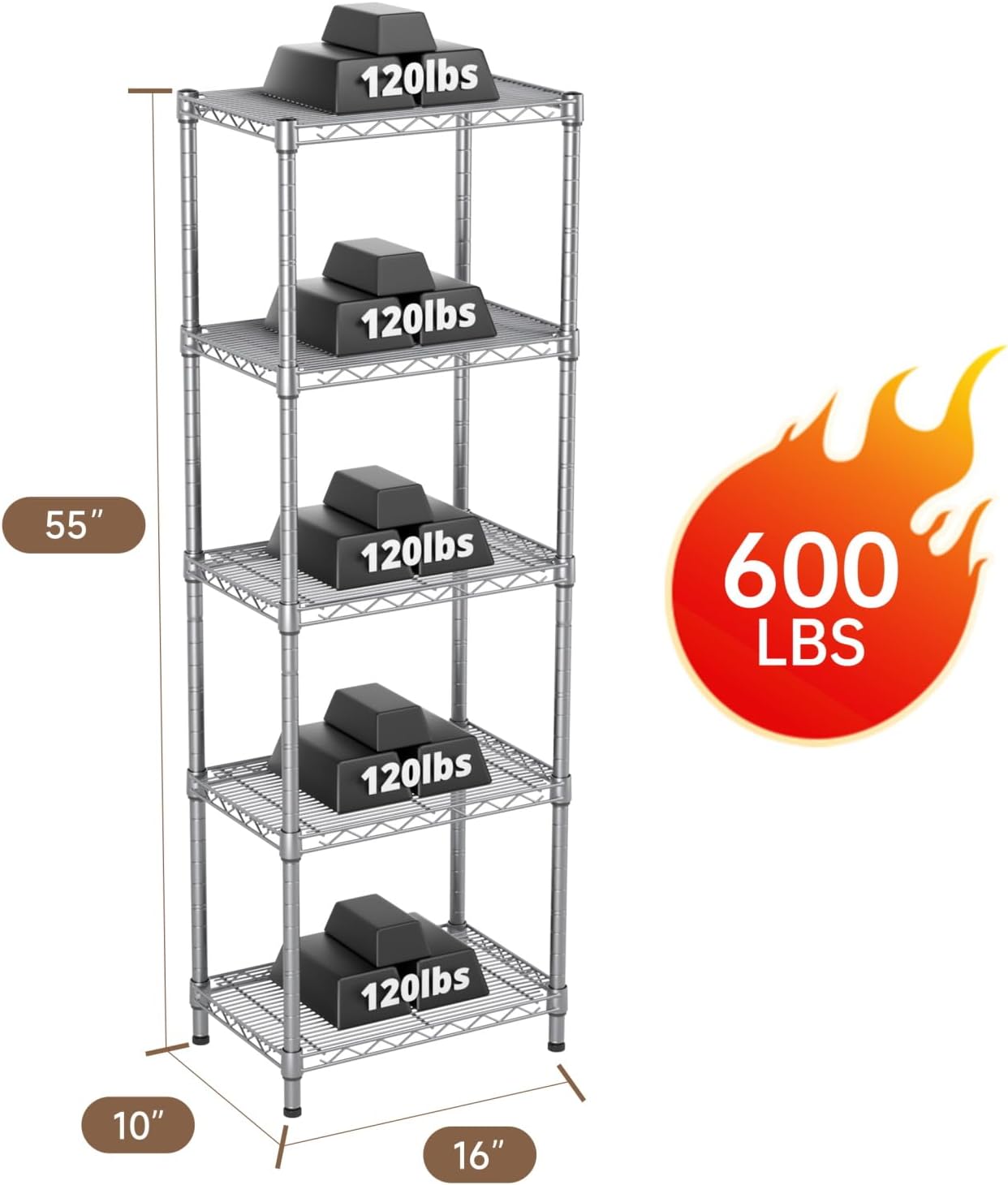 Golpart 4 Tier Adjustable Storage Shelves Metal Utility Shelf Wire Shelving Unit Organizer Rack for Home Kitchen Office Bathroom Pantry Room 12" D x 18" W x 44" H