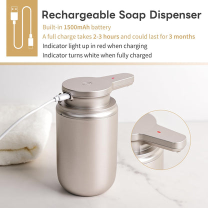 LAOPAO Automatic Soap Dispenser, Foaming Hand Soap Dispenser for Bathroom Kitchen ABS Rechargeable Touchless Hand Soap Pump 10oz, Xmas Gift, Light Silver Plastic