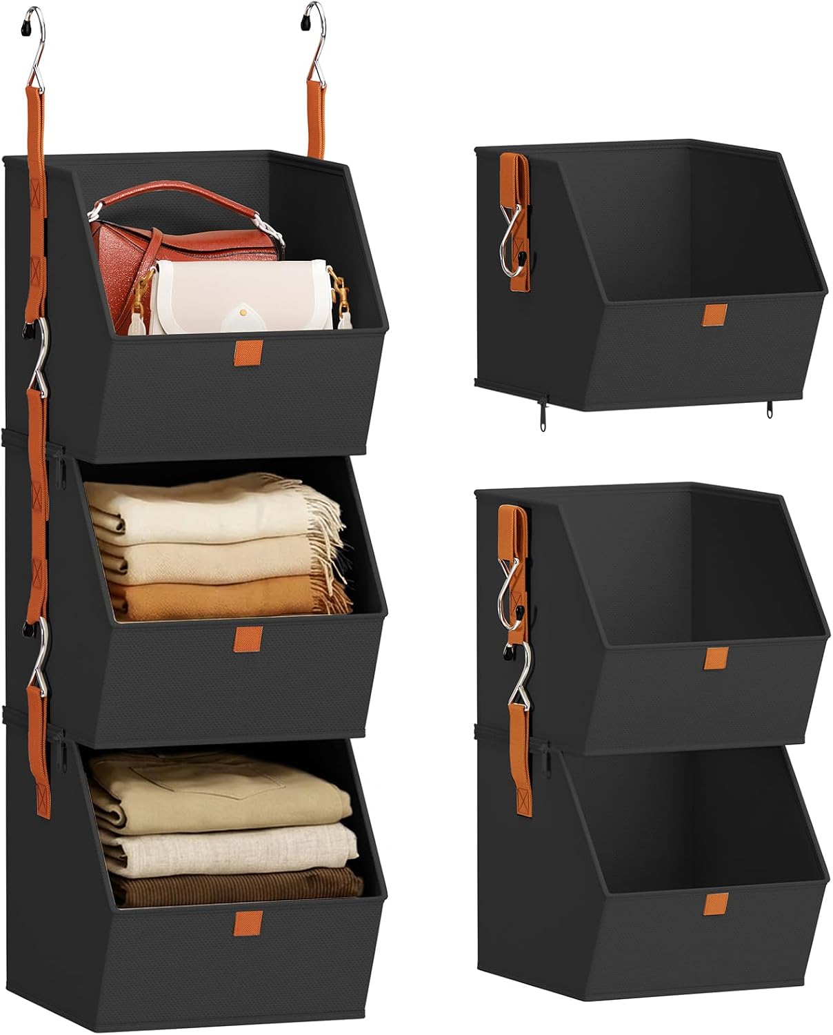 Homsorout Hanging Closet Organizer 4 Tier - Clothes Hanging Shelves, Space-Saving Closet System, Fabric Storage Bins Bedroom Organization, Collapsible Baskets for Home, Dorm, Rv, Beige
