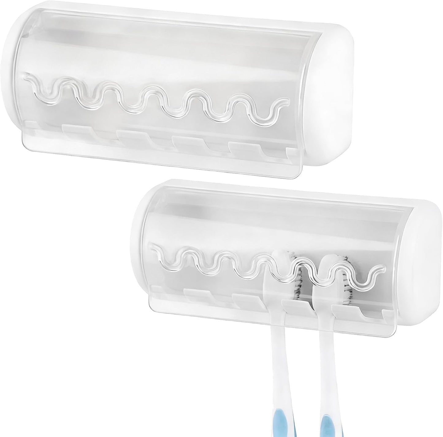 1 PCS Self Adhesive Toothbrush Holder with Cover for Bathroom, 5-Slot Wall Mounted Toothbrush Organizer Rack for Shower, Dorm, Cabinet