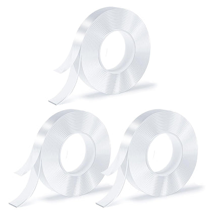 3 Rolls Double Sided Tape, Nano Tape, Transparent Adhesive Tape, Traceless Adhesive Tape, Removable, Washable, Reusable, Suitable for Carpets, Photo Walls, 9.85 Feet Per Roll