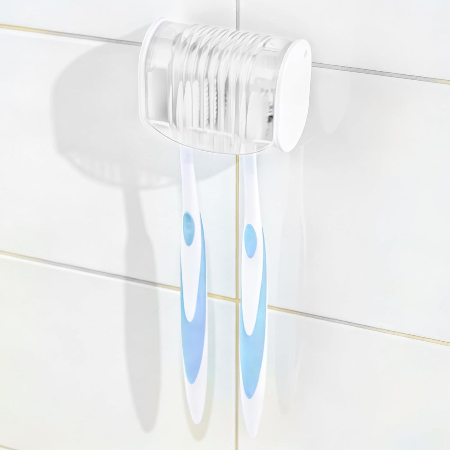 1 Pack Toothbrush Holder Wall Mounted with Cover for Bathroom, 2 Slots Toothbrush Storage Organizer for Shower, Self Adhesive Toothbrush Hanger (Grey)