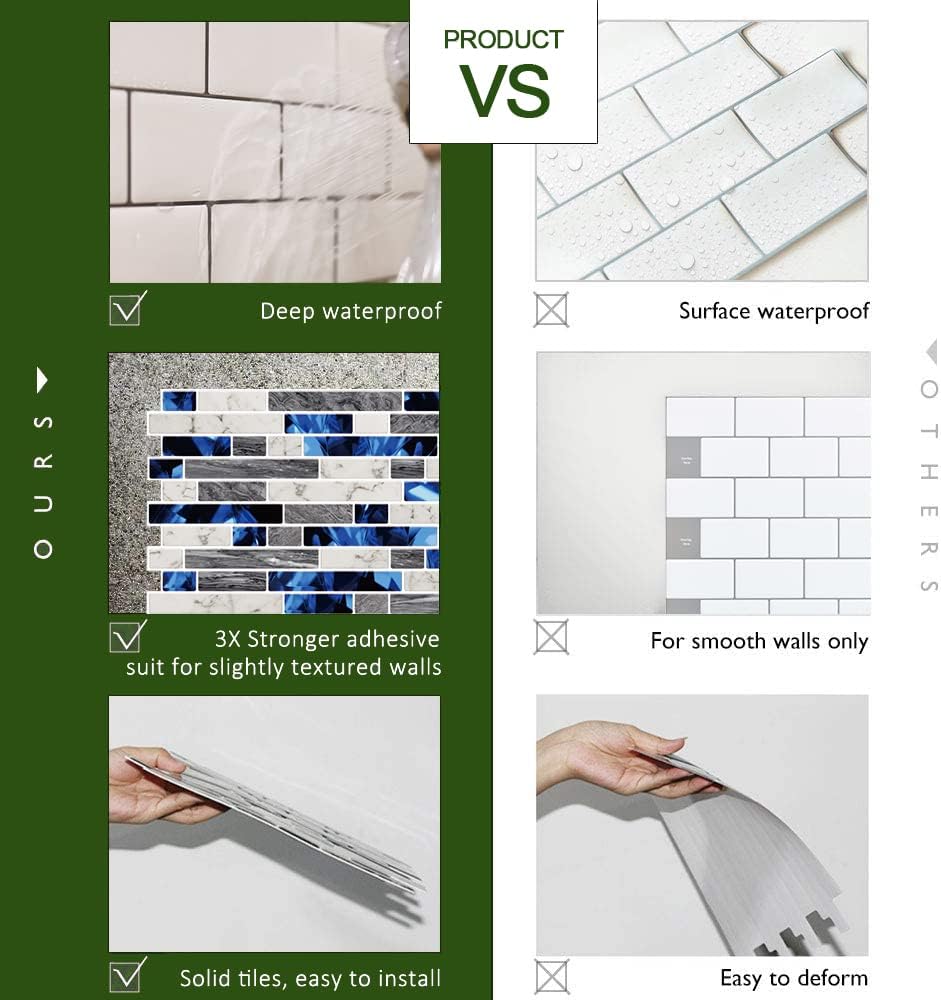 STICKGOO Thicker Design Peel and Stick, Self Adhesive Stick On Tile Backsplash for Kitchen and Bathroom, Beige & White, 12”×12”, 10 Sheets