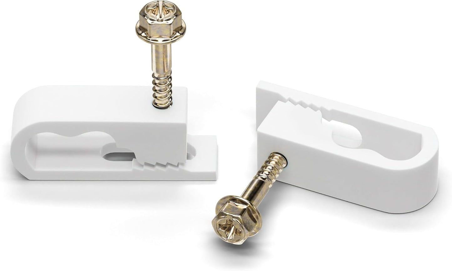 THE CIMPLE CO Dual Cable Clips with Screws - 1/2 Inch Coaxial Cable Clamps Outdoor - Exterior Cord Management for Coax, CAT Ethernet, Electrical Wire - Screw Clamps for Wires on Wall - 100 PCS, White