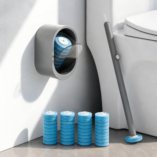 Disposable Toilet Brush with 32 Refills,Wall Mounted Toilet Wand and Holder Set, Deep Bathroom Cleaning Toilet Bowl Cleaner with Storage Holder