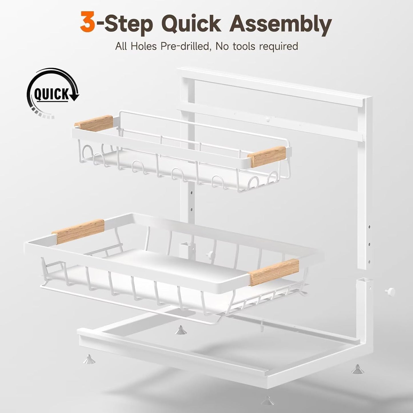 Sevenblue 2-Pack 2-Tier Height Adjustable Under Sink Organizer & Storage | Multi-purpose storage for kitchen & bathroom cabinet. Large black shelf, height adjustable design for space-saving.