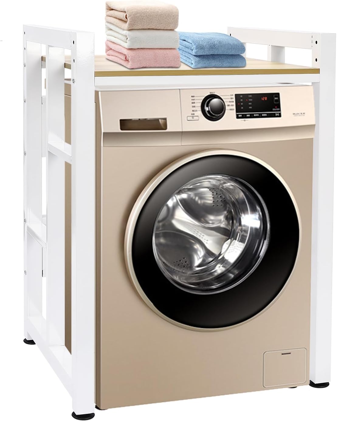 Gdrasuya10 Laundry Room Storage Organizer Shelf 41.3" Tall Washer and Dryer Storage Stacking Rack Stand Over Washing Machine Storage Unit with Adjustable Laminate Standing Shelf for Home, White