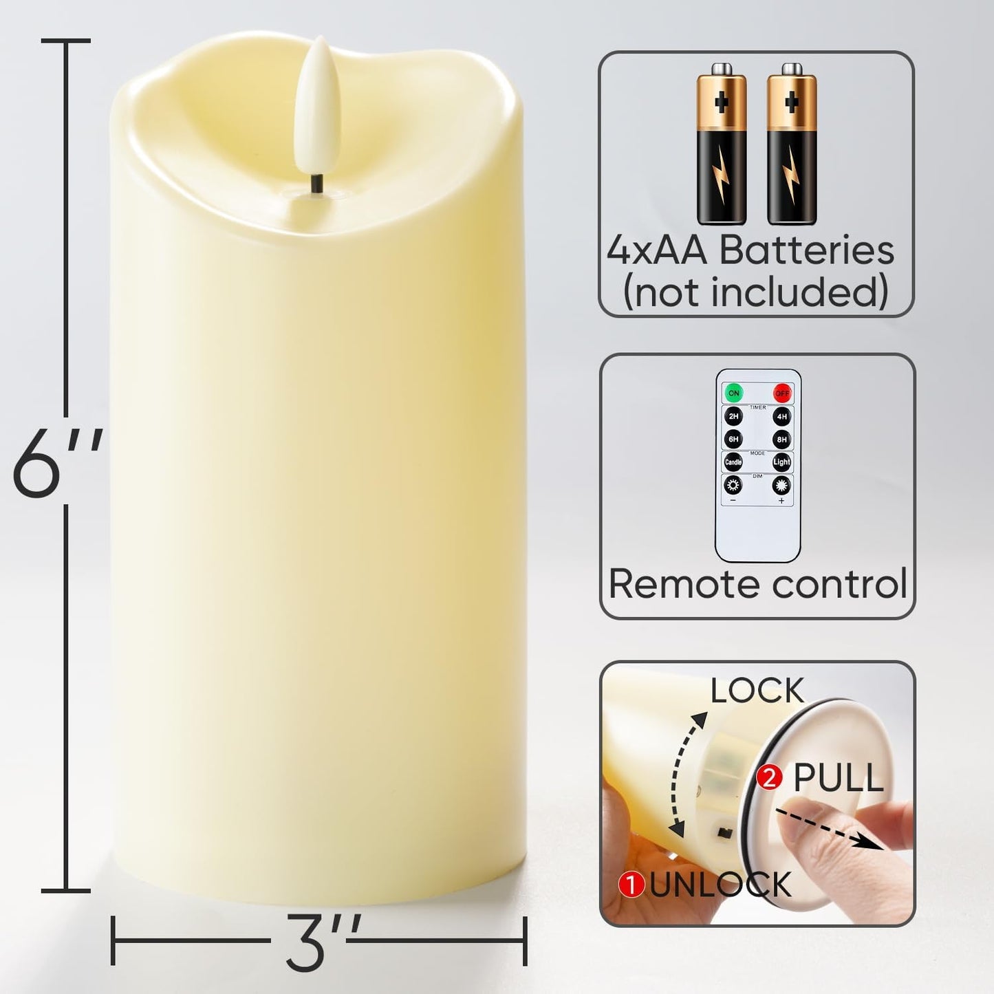 Homemory Dripping Wax Flameless Candles, Battery Operated Candles with Remote Control and Timers, LED Pillar Candles, Electric Fake Candles, 3" x 6", Set of 2