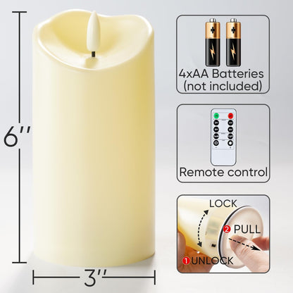 Homemory Dripping Wax Flameless Candles, Battery Operated Candles with Remote Control and Timers, LED Pillar Candles, Electric Fake Candles, 3" x 6", Set of 2